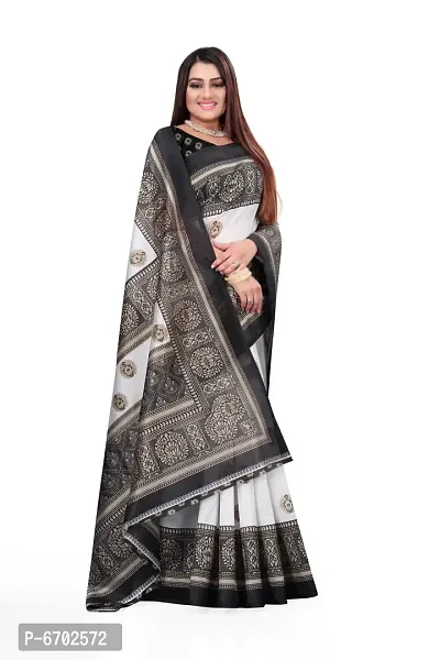 Designer Art Silk Printed White Saree with Blouse piece For Women-thumb3