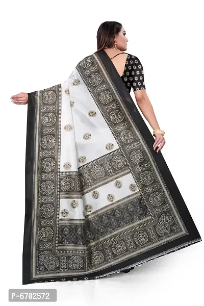 Designer Art Silk Printed White Saree with Blouse piece For Women-thumb4
