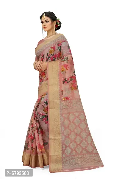 Designer Art Silk Printed Pink Saree with Blouse piece For Women-thumb2