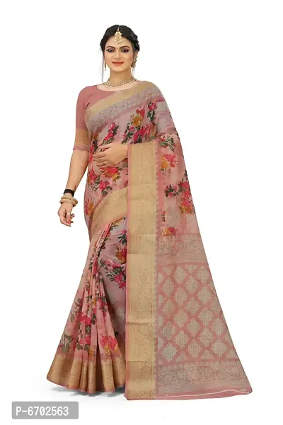 Designer Art Silk Printed Pink Saree with Blouse piece For Women-thumb0