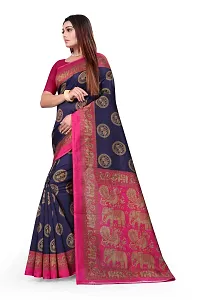 Designer Art Silk Printed Blue Saree with Blouse piece For Women-thumb1