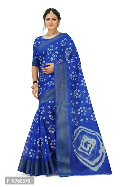 Designer Cotton Printed Blue Saree with Blouse piece For Women