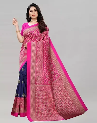 Stylish Silk Blend Printed Saree With Blouse Piece
