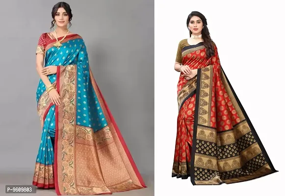 Trendy Art Silk Printed Saree With Blouse Piece For Women Pack Of 2