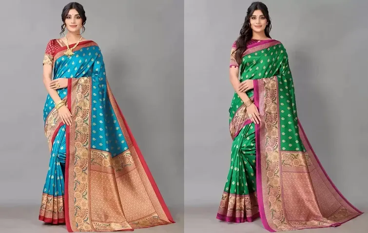 Pack Of 2 Art Silk Saree with Blouse piece