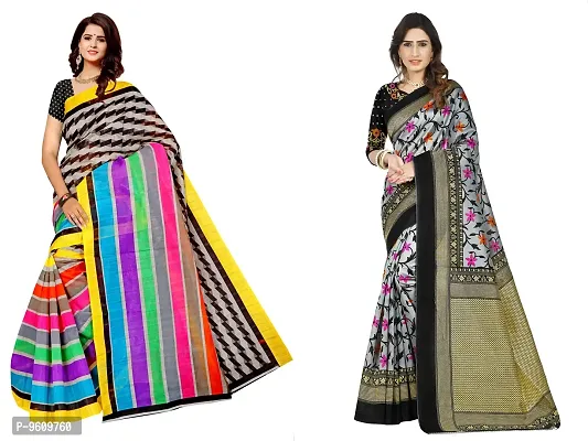 Trendy Art Silk Printed Saree With Blouse Piece For Women Pack Of 2