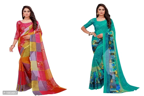 Stylish Georgette Multicoloured Saree with Blouse piece For Women Pack of 2-thumb0