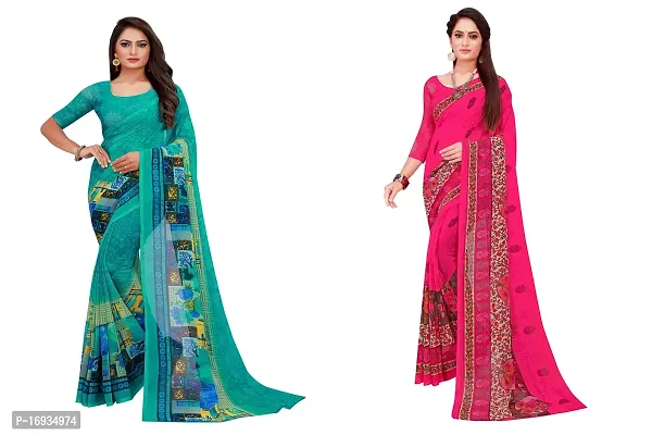 Stylish Georgette Multicoloured Saree with Blouse piece For Women Pack of 2-thumb0