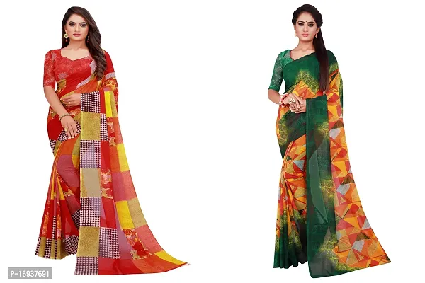 Stylish Georgette Multicoloured Saree with Blouse piece For Women Pack of 2-thumb0