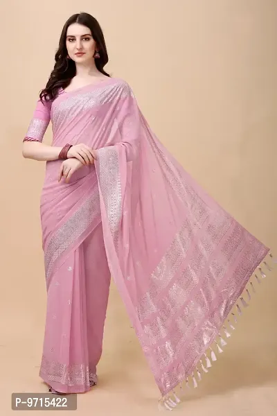Stylish Silk Blend Pink Embellished Saree with Blouse piece
