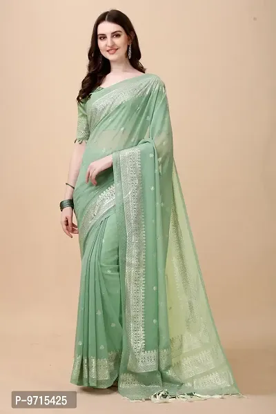 Stylish Silk Blend Green Embellished Saree with Blouse piece-thumb0