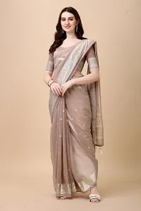 Stylish Silk Blend Brown Embellished Saree with Blouse piece-thumb1