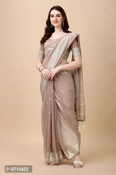 Stylish Silk Blend Brown Embellished Saree with Blouse piece-thumb2