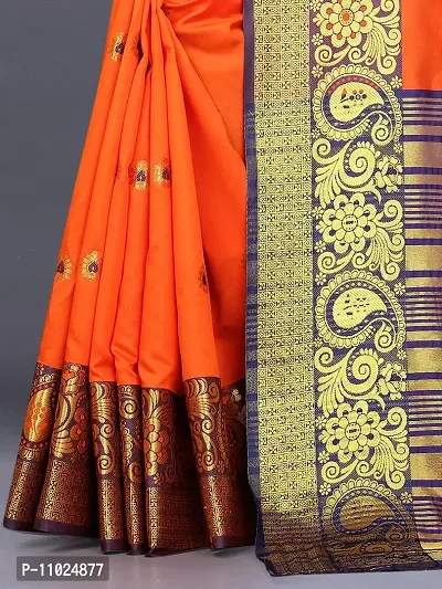 Stylish Banarasi Silk Orange Embellished Saree with Blouse piece-thumb3