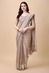 Stylish Silk Blend Brown Embellished Saree with Blouse piece-thumb2