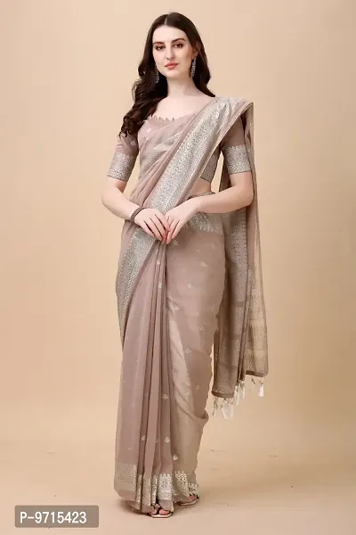 Stylish Silk Blend Brown Embellished Saree with Blouse piece-thumb3