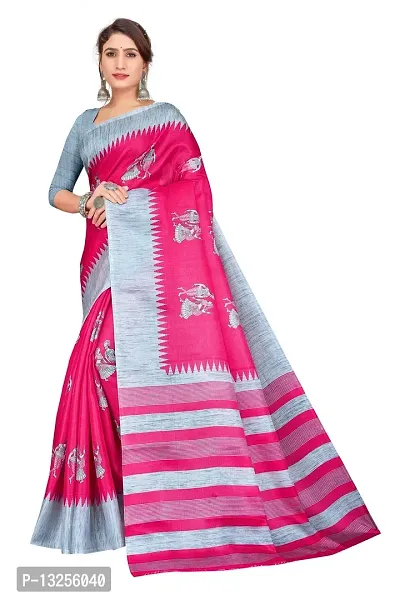 Stylish Khadi Silk Pink Printed Saree with Blouse piece For Women