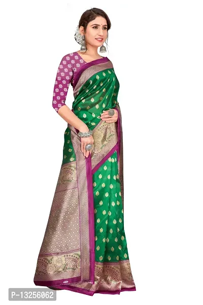 Stylish Art Silk Green Self Pattern Saree with Blouse piece For Women-thumb3