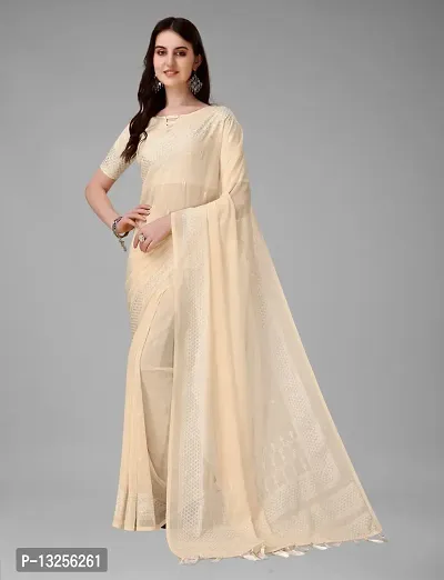 Stylish Silk Blend Beige Embellished Saree with Blouse piece For Women