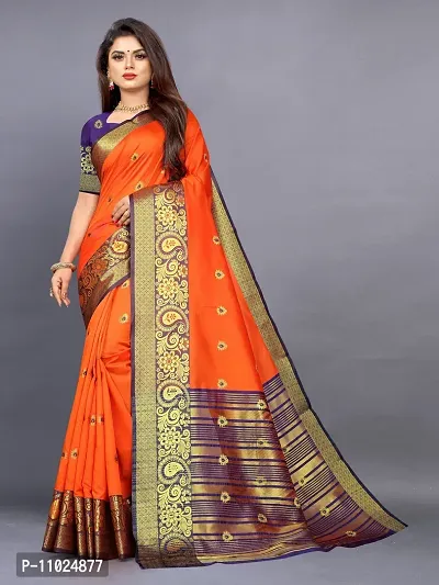 Stylish Banarasi Silk Orange Embellished Saree with Blouse piece-thumb0