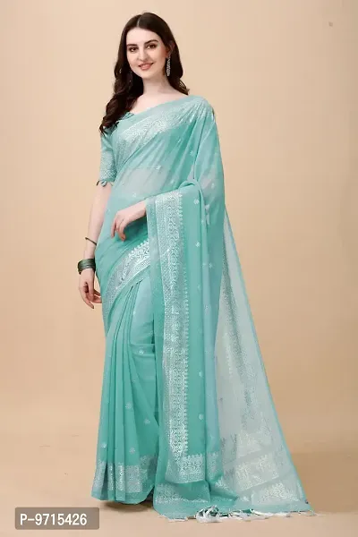 Stylish Silk Blend Sky Blue Embellished Saree with Blouse piece