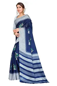 Stylish Khadi Silk Blue Printed Saree with Blouse piece For Women-thumb1