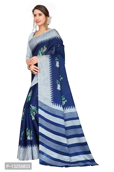 Stylish Khadi Silk Blue Printed Saree with Blouse piece For Women-thumb2