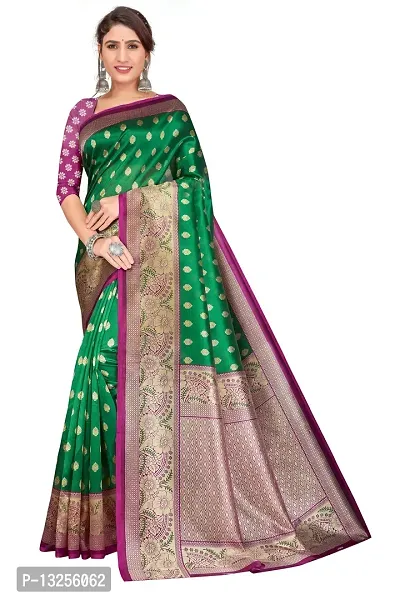 Stylish Art Silk Green Self Pattern Saree with Blouse piece For Women-thumb0