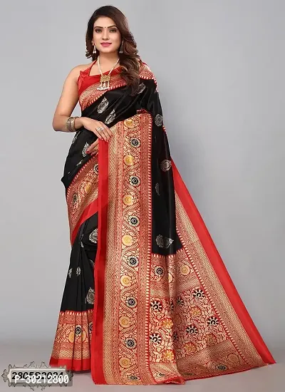 Stylish Black Art Silk Printed Saree with Blouse piece For Women-thumb0