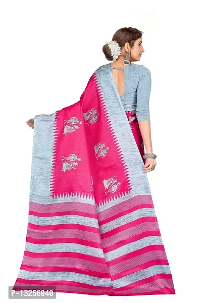 Stylish Khadi Silk Pink Printed Saree with Blouse piece For Women-thumb4