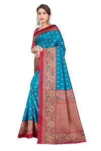 Stylish Art Silk Teal  Self Pattern Saree with Blouse piece For Women-thumb1