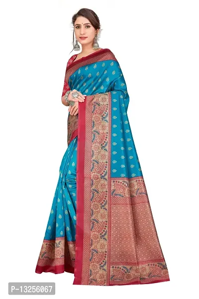 Stylish Art Silk Teal  Self Pattern Saree with Blouse piece For Women-thumb2