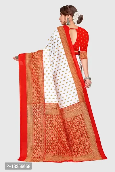 Stylish Art Silk White Self Pattern Saree with Blouse piece For Women-thumb4