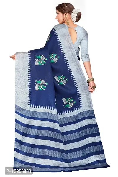 Stylish Khadi Silk Blue Printed Saree with Blouse piece For Women-thumb4