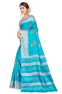 Stylish Khadi Silk Blue Printed Saree with Blouse piece For Women-thumb1