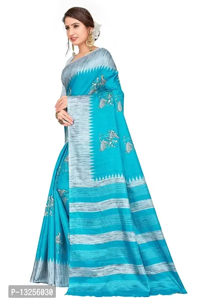 Stylish Khadi Silk Blue Printed Saree with Blouse piece For Women-thumb2