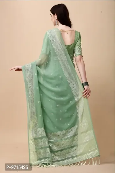 Stylish Silk Blend Green Embellished Saree with Blouse piece-thumb4
