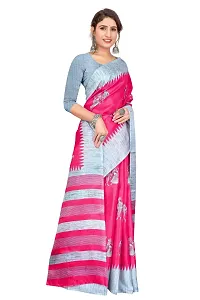 Stylish Khadi Silk Pink Printed Saree with Blouse piece For Women-thumb2