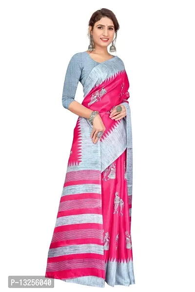 Stylish Khadi Silk Pink Printed Saree with Blouse piece For Women-thumb3