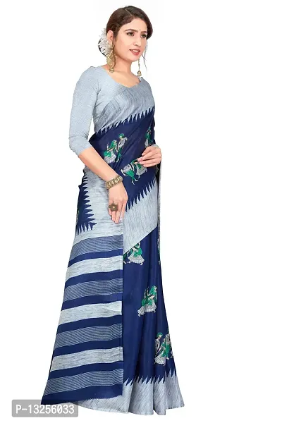 Stylish Khadi Silk Blue Printed Saree with Blouse piece For Women-thumb3