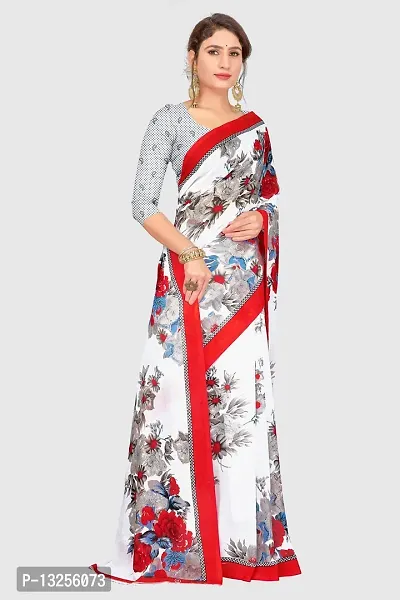 Stylish Georgette White  Printed Saree with Blouse piece For Women-thumb3