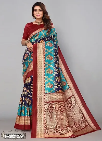 Stylish Multicoloured Art Silk Printed Saree with Blouse piece For Women-thumb0
