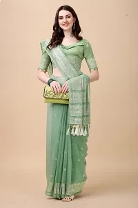 Stylish Silk Blend Green Embellished Saree with Blouse piece-thumb1