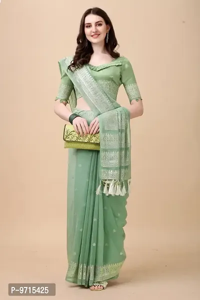 Stylish Silk Blend Green Embellished Saree with Blouse piece-thumb2