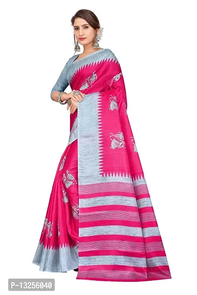 Stylish Khadi Silk Pink Printed Saree with Blouse piece For Women-thumb2