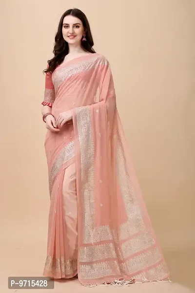 Stylish Silk Blend Peach Embellished Saree with Blouse piece