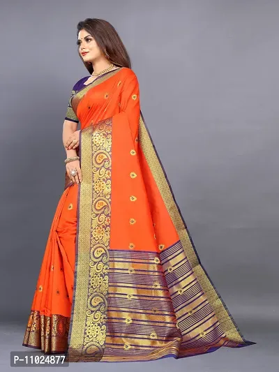 Stylish Banarasi Silk Orange Embellished Saree with Blouse piece-thumb2