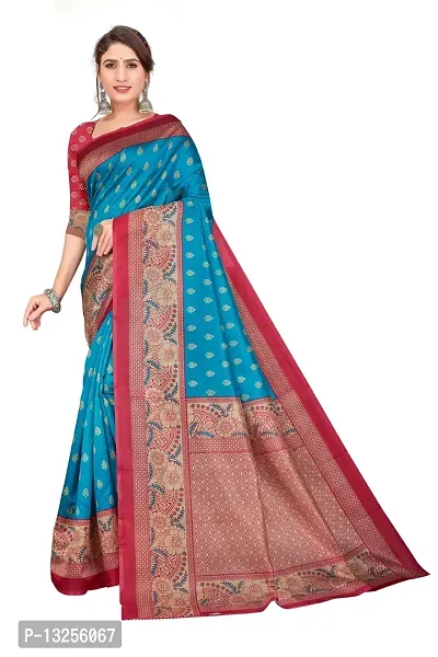 Stylish Art Silk Teal  Self Pattern Saree with Blouse piece For Women-thumb0