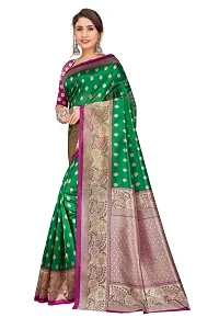 Stylish Art Silk Green Self Pattern Saree with Blouse piece For Women-thumb1