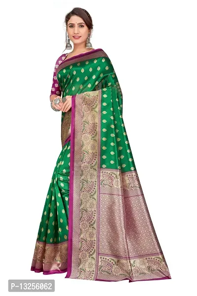 Stylish Art Silk Green Self Pattern Saree with Blouse piece For Women-thumb2